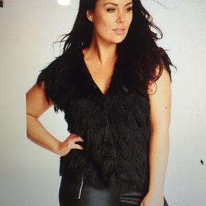 City Chic size M (18) disco fringe vest black